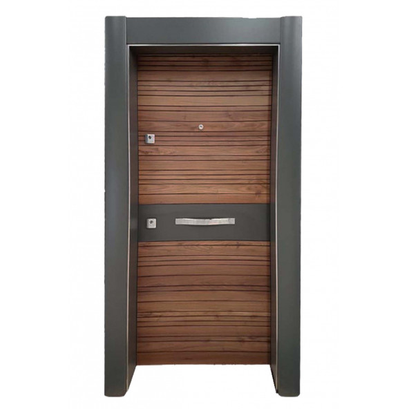 Tezwood 1558 Antrasit Renk Statik Kasalı Rustik Çizgili Model Çelik Kapı, Daire Kapısı, Villa Kapısı ürün görseli