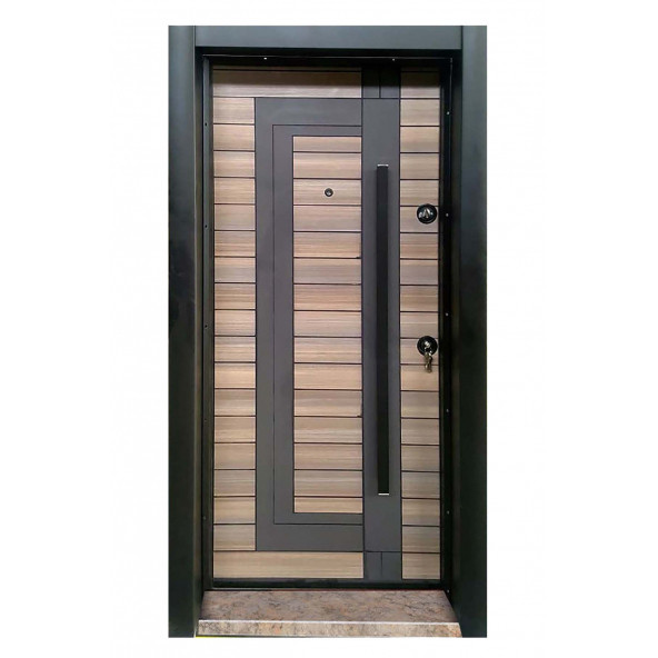 Tezwood 1557 Statik Kasalı Rustik Çizgili Model Çelik Kapı, Daire Kapısı, Villa Kapısı