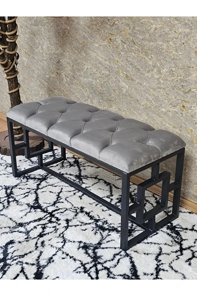 Siyah Boyalı İçi Kareli Diktörtgen 100 cm x 40 cm Oturak Puf - Bench - Makyaj Oturağı - Oturak Gri Renk 100 x 40 Boyut/Ebat - Resim 3