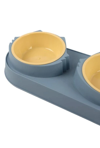 Süslüpati Yükseltilmiş Eğimli 2li Kedi Köpek Mama ve Su Kabı - Çiftli Mama Kabı Mavi - Resim 4
