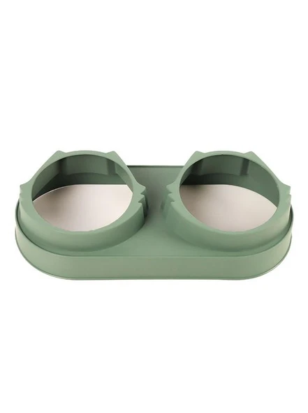 Süslüpati Yükseltilmiş Eğimli 2li Kedi Köpek Mama ve Su Kabı - Çiftli Mama Kabı Yeşil - Resim 3