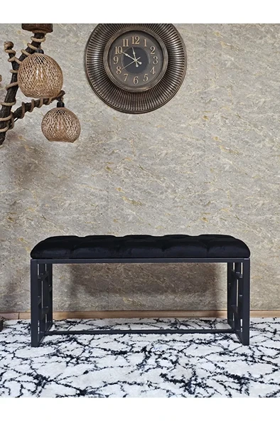 Siyah Boyalı İçi Kareli Diktörtgen 100 cm x 40 cm Oturak Puf - Bench - Makyaj Oturağı - Oturak Siyah Renk 100 x 40 Boyut/Ebat - Resim 2