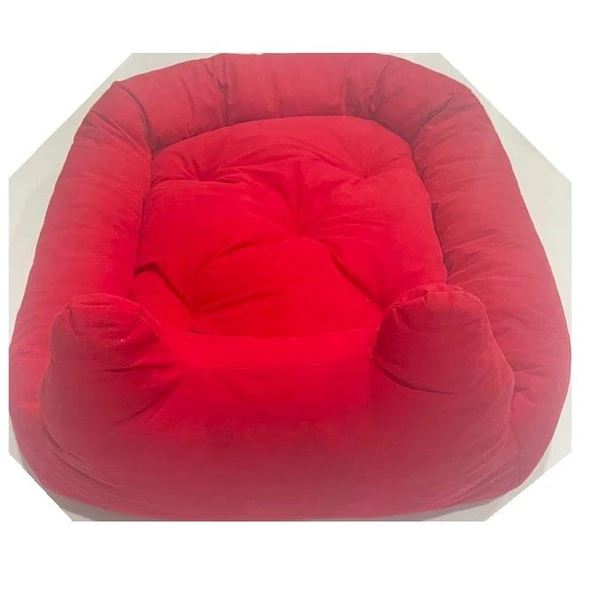 Süslüpati Kullanışlı Yıkanabilir Kumaş Silikon Elyaf Dolgulu Kedi Köpek Yatağı Kırmızı 52x56Cm - Resim 2