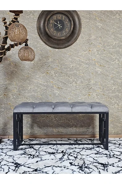 Siyah Boyalı İçi Kareli Diktörtgen 100 cm x 40 cm Oturak Puf - Bench - Makyaj Oturağı - Oturak Gri Renk 100 x 40 Boyut/Ebat - Resim 2