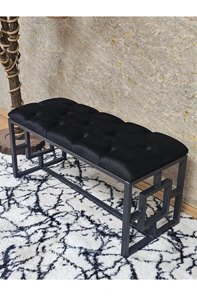 Siyah Boyalı İçi Kareli Diktörtgen 100 cm x 40 cm Oturak Puf - Bench - Makyaj Oturağı - Oturak Siyah Renk 100 x 40 Boyut/Ebat - Resim 3