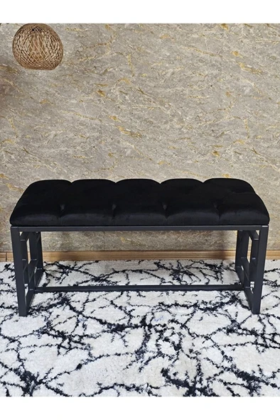 Siyah Boyalı İçi Kareli Diktörtgen 100 cm x 40 cm Oturak Puf - Bench - Makyaj Oturağı - Oturak Siyah Renk 100 x 40 Boyut/Ebat - Resim 4