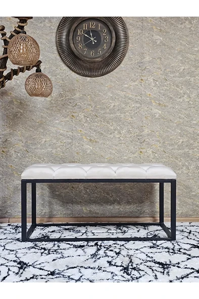 Siyah Boyalı Diktörtgen 100 cm x 40 cm Oturak Puf - Bench - Makyaj Oturağı - Oturak Krem Renk 100 x 40 Boyut/Ebat - Resim 2