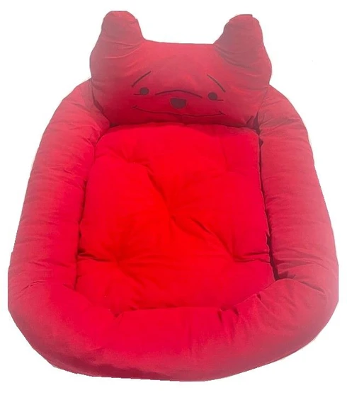 Süslüpati Kullanışlı Yıkanabilir Kumaş Silikon Elyaf Dolgulu Kedi Köpek Yatağı Kırmızı 52x56Cm ürün görseli