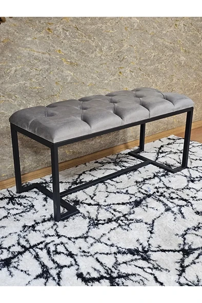 Siyah Boyalı - L - Ayaklı 100 cm x 38 cm Oturak - Bench - Makyaj Taburesi - Makyaj Oturak Gri Renk 100 x 40 Boyut/Ebat - Resim 2