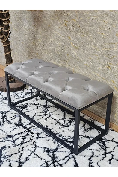 Siyah Boyalı Diktörtgen 100 cm x 40 cm Oturak Puf - Bench - Makyaj Oturağı - Oturak Gri Renk 100 x 40 Boyut/Ebat
