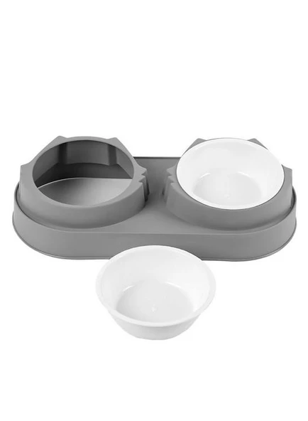 Süslüpati Yükseltilmiş Eğimli 2li Kedi Köpek Mama ve Su Kabı - Çiftli Mama Kabı Kahverengi - Resim 4