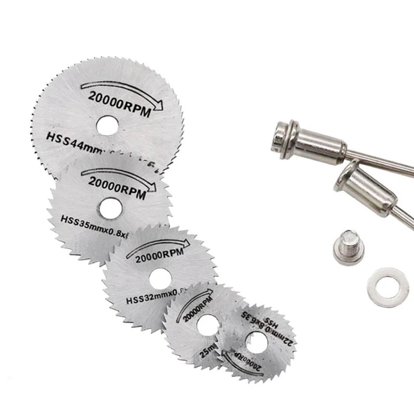 Sepetinegelsin Metal 6 Parça Mini Matkap Ucu Ahşap Kesme Yuvarlak Çelik Bıçak Disk Testere Seti Kiti - Resim 3