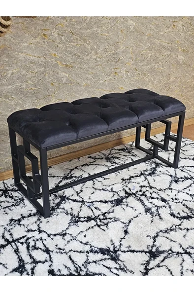 Siyah Boyalı İçi Kareli Diktörtgen 100 cm x 40 cm Oturak Puf - Bench - Makyaj Oturağı - Oturak Füme Renk 100 x 40 Boyut/Ebat ürün görseli