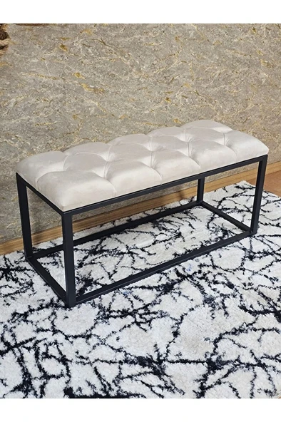 Siyah Boyalı Diktörtgen 100 cm x 40 cm Oturak Puf - Bench - Makyaj Oturağı - Oturak Krem Renk 100 x 40 Boyut/Ebat - Resim 3