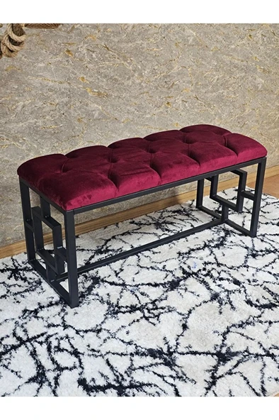 Siyah Boyalı İçi Kareli Diktörtgen 100 cm x 40 cm Oturak Puf - Bench - Makyaj Oturağı - Oturak Bordo Renk 100 x 40 Boyut/Ebat