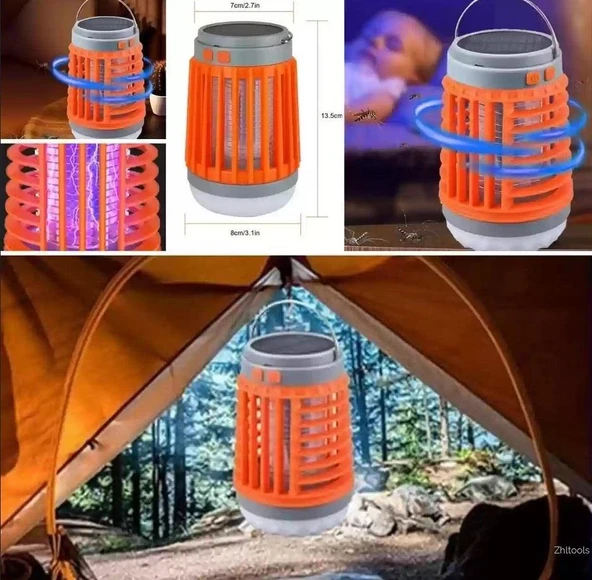 Zhltools Askılı Solar Enerji İle Şarj Olabilen Sinek Öldürücü Kamp Feneri Işıldak - Resim 6