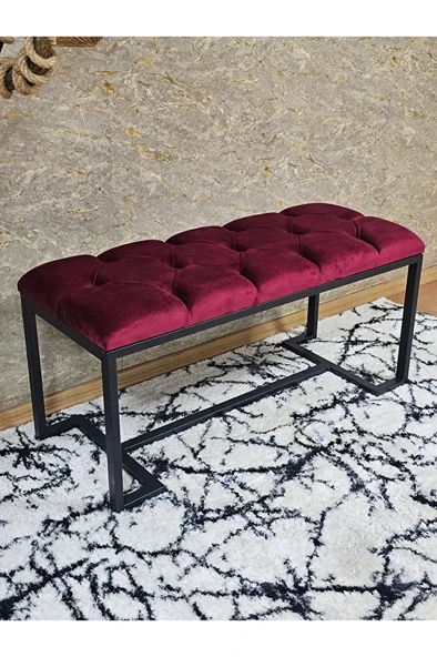 Siyah Boyalı - L - Ayaklı 100 cm x 38 cm Oturak - Bench - Makyaj Taburesi - Makyaj Oturak Bordo Renk 100 x 40 Boyut/Ebat - 2