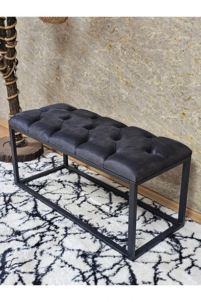 Siyah Boyalı Diktörtgen 100 cm x 40 cm Oturak Puf - Bench - Makyaj Oturağı - Oturak Füme Renk 100 x 40 Boyut/Ebat