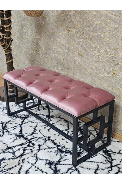 Siyah Boyalı İçi Kareli Diktörtgen 100 cm x 40 cm Oturak Puf - Bench - Makyaj Oturağı - Oturak Pembe Renk 100 x 40 Boyut/Ebat - Resim 3