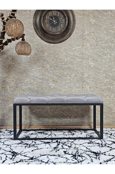 Siyah Boyalı Diktörtgen 100 cm x 40 cm Oturak Puf - Bench - Makyaj Oturağı - Oturak Gri Renk 100 x 40 Boyut/Ebat - 2