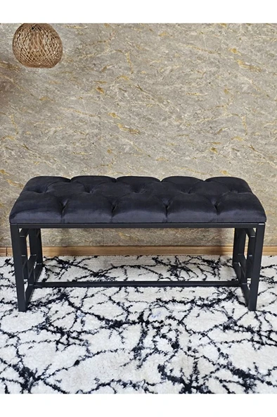 Siyah Boyalı İçi Kareli Diktörtgen 100 cm x 40 cm Oturak Puf - Bench - Makyaj Oturağı - Oturak Füme Renk 100 x 40 Boyut/Ebat - Resim 4