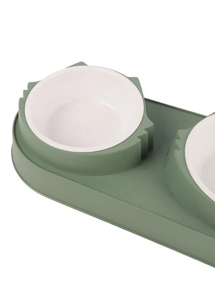 Süslüpati Yükseltilmiş Eğimli 2li Kedi Köpek Mama ve Su Kabı - Çiftli Mama Kabı Yeşil - Resim 4