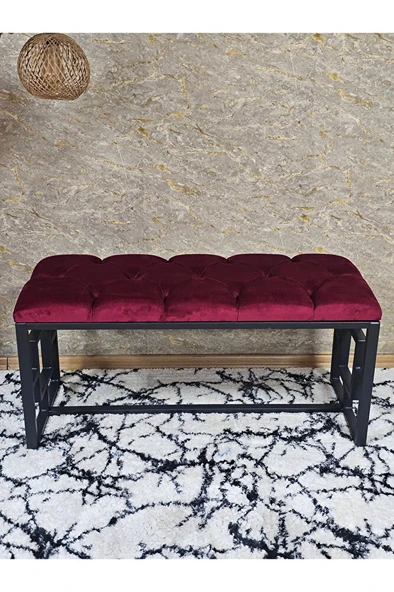 Siyah Boyalı İçi Kareli Diktörtgen 100 cm x 40 cm Oturak Puf - Bench - Makyaj Oturağı - Oturak Bordo Renk 100 x 40 Boyut/Ebat - 4