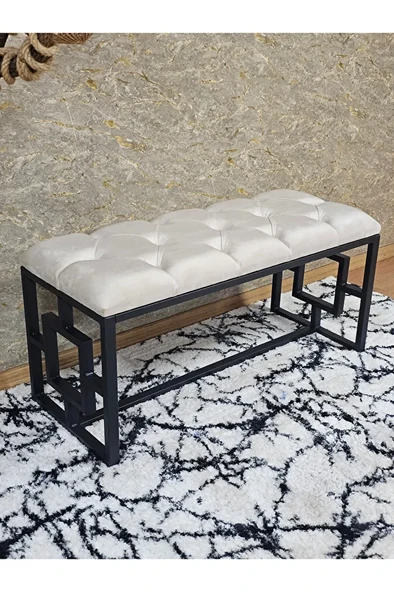 Siyah Boyalı İçi Kareli Diktörtgen 100 cm x 40 cm Oturak Puf - Bench - Makyaj Oturağı - Oturak Krem Renk 100 x 40 Boyut/Ebat ürün görseli