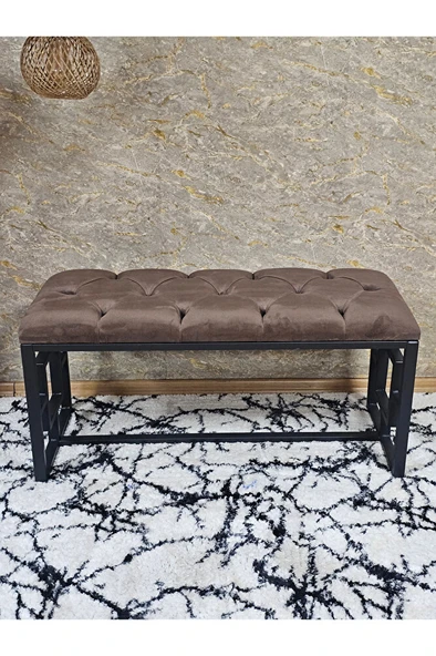 Siyah Boyalı İçi Kareli Diktörtgen 100 cm x 40 cm Oturak Puf - Bench - Makyaj Oturağı - Oturak Kahverengi Renk 100 x 40 Boyut/Ebat - 4