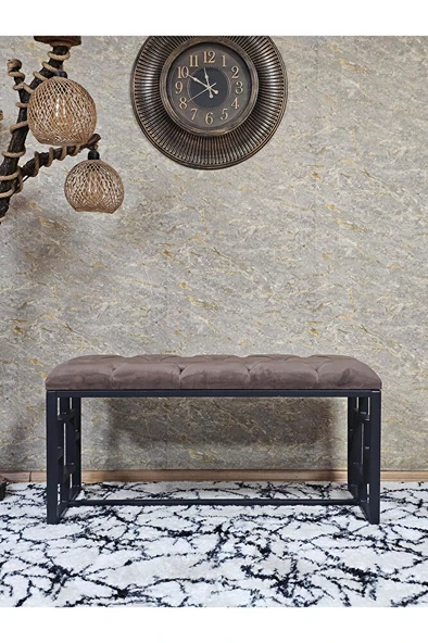 Siyah Boyalı İçi Kareli Diktörtgen 100 cm x 40 cm Oturak Puf - Bench - Makyaj Oturağı - Oturak Kahverengi Renk 100 x 40 Boyut/Ebat - 2