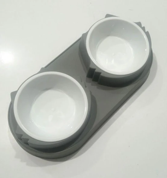 Süslüpati Yükseltilmiş Eğimli 2li Kedi Köpek Mama ve Su Kabı - Çiftli Mama Kabı Kahverengi ürün görseli