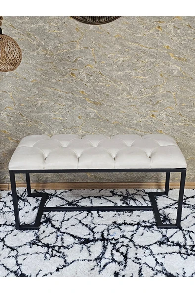 Siyah Boyalı - L - Ayaklı 100 cm x 38 cm Oturak - Bench - Makyaj Taburesi - Makyaj Oturak Krem Renk 100 x 40 Boyut/Ebat - 4