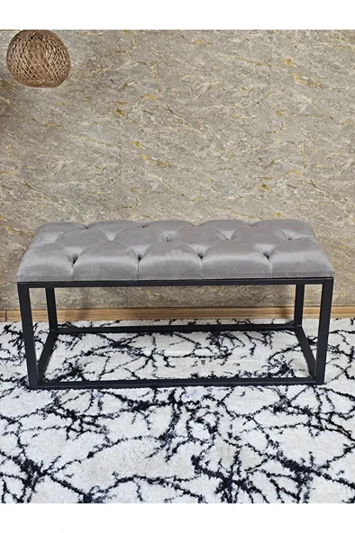 Siyah Boyalı Diktörtgen 100 cm x 40 cm Oturak Puf - Bench - Makyaj Oturağı - Oturak Gri Renk 100 x 40 Boyut/Ebat - 4