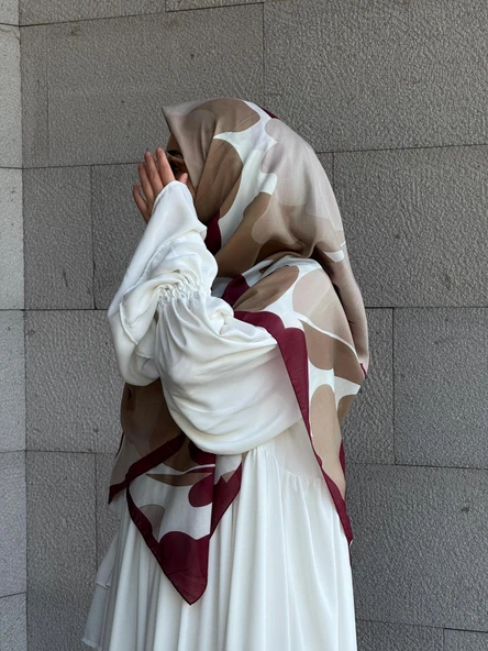 Pamuklu Vera Desen Eşarp-Bordo - 7