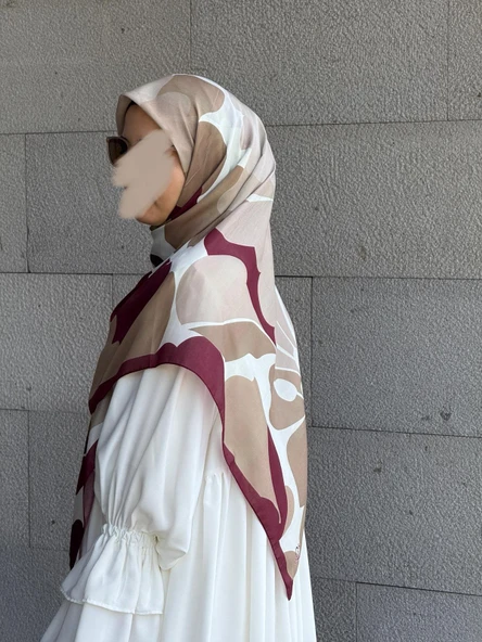 Pamuklu Vera Desen Eşarp-Bordo - 3