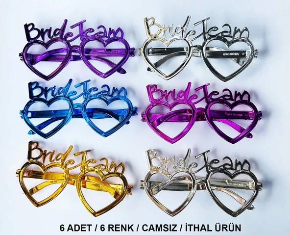 Nessiworld Kalpli Bride Team Gözlük Seti 6 Renk - Kına & Düğün Partileri İçin - 2