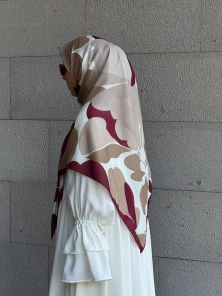 Pamuklu Vera Desen Eşarp-Bordo - 4