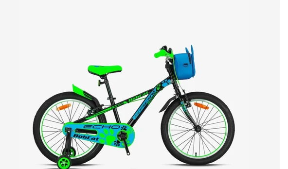 Kron BOBCAT 20 Jant Vitessiz V-Fren Çantalı Çocuk Bisikleti Siyah Mavi Yeşil - Resim 2