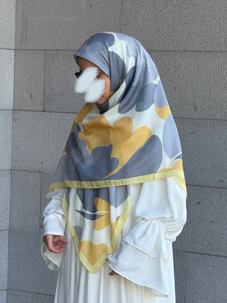 Pamuklu Vera Desen Eşarp-Gümüş/Limon Sarı - 2