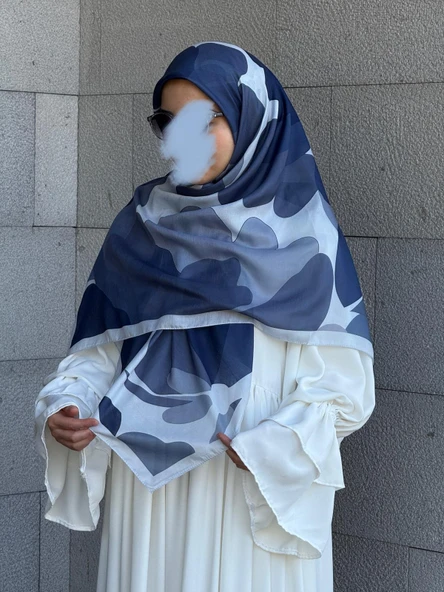 Pamuklu Vera Desen Eşarp-Turkuaz