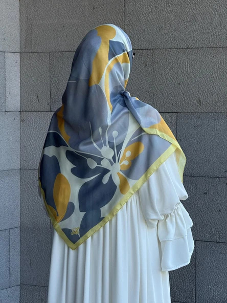 Pamuklu Vera Desen Eşarp-Gümüş/Limon Sarı - 11