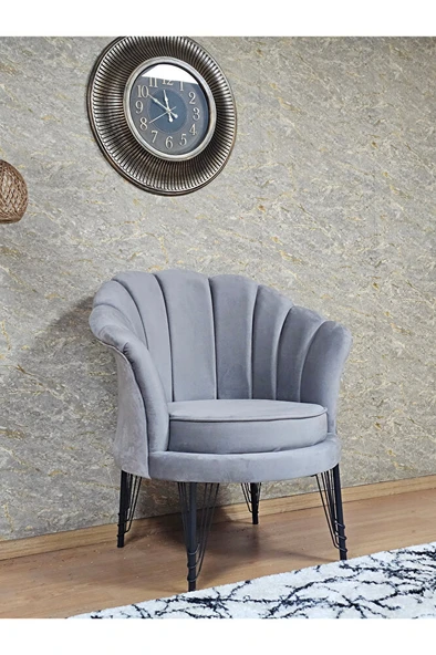 Tekli İstiridye Siyah Boyalı Telli Ayak Çay Seti Koltuk Tekli Berjer , Balkon, Salon, Ofis Gri Renk 47 x 47 Boyut/Ebat - 3