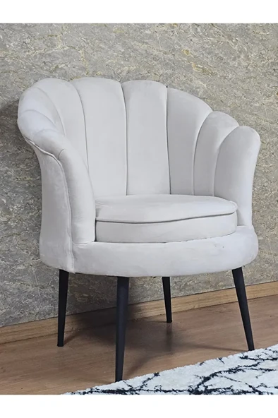 Tekli İstiridye Siyah Boyalı Sivriltme Ayak Çay Seti Koltuk Tekli Berjer , Balkon, Salon, Ofis Krem Renk 47 x 47 Boyut/Ebat ürün görseli 1