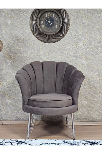 Tekli İstiridye Krom Kaplama Telli Ayak Çay Seti Koltuk Tekli Berjer , Balkon, Salon, Ofis Kahverengi Renk 47 x 47 Boyut/Ebat - Resim 2