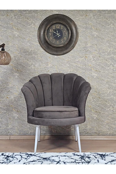 Tekli İstiridye Beyaz Boyalı Sivriltme Ayak Çay Seti Koltuk Tekli Berjer , Balkon, Salon, Ofis Kahverengi Renk 47 x 47 Boyut/Ebat - Resim 2