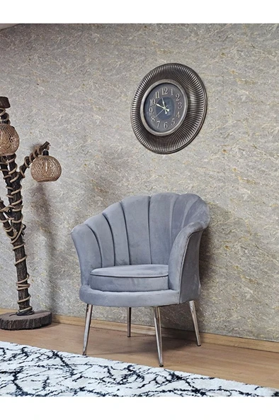 Tekli İstiridye Krom Kaplama Sivriltme Ayak Çay Seti Koltuk Tekli Berjer , Balkon, Salon, Ofis Gri Renk 47 x 47 Boyut/Ebat - 4