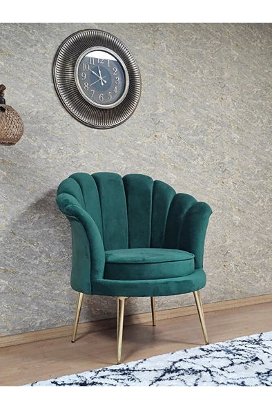 Tekli İstiridye Gold Kaplama Sivriltme Ayak Çay Seti Koltuk Tekli Berjer , Balkon, Salon, Ofis Yeşil Renk 47 x 47 Boyut/Ebat - Resim 3
