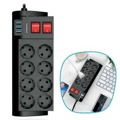 Isıya Dayanıklı Termal Akım Korumalı 2 Metre 16A 4000W 8li Priz ve 3 Usb Li Uzatma Kablosu - 1