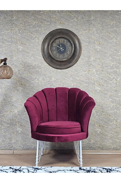 Tekli İstiridye Beyaz Boyalı Telli Ayak Çay Seti Koltuk Tekli Berjer , Balkon, Salon, Ofis Bordo Renk 47 x 47 Boyut/Ebat - Resim 2