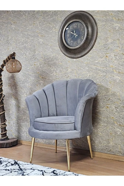 Tekli İstiridye Gold Kaplama Sivriltme Ayak Çay Seti Koltuk Tekli Berjer , Balkon, Salon, Ofis Gri Renk 47 x 47 Boyut/Ebat - 4